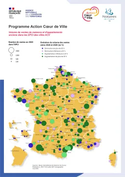 Volume de vente des appartements et maisons anciennes dans les EPCI des communes Action Coeur de Ville