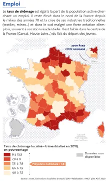 Taux de ch&ocirc;mage localis&eacute; trimestrialis&eacute; par d&eacute;partement en 2019