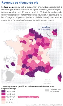 Taux de pauvret&eacute; (seuil &agrave; 60 % du revenu m&eacute;dian) par d&eacute;partement en 2017