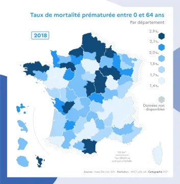 Taux de mortalit&eacute; pr&eacute;matur&eacute;e entre 0 et 64 ans