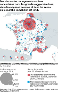 Des demandes de logements sociaux concentr&eacute;es dans les grandes agglom&eacute;rations, dans les espaces pauvres et dans les zones o&ugrave; le march&eacute; immobilier est tendu