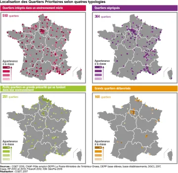Localisation des Quartiers Prioritaires selon quatre typologies