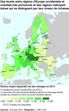 Des &eacute;carts entre r&eacute;gions d'Europe occidentale et orientale tr&egrave;s prononc&eacute;s et des r&eacute;gions m&eacute;tropolitaines qui se distinguent par leur niveau de richesse
