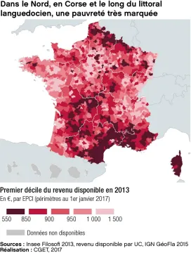 Dans le Nord, en Corse et le long du littoral languedocien, une pauvret&eacute; tr&egrave;s marqu&eacute;e