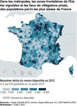 Dans les m&eacute;tropoles, les zones frontali&egrave;res de l'Est, les vignobles et les lieux de vill&eacute;giature pris&eacute;s, des populations parmi les plus ais&eacute;es de France