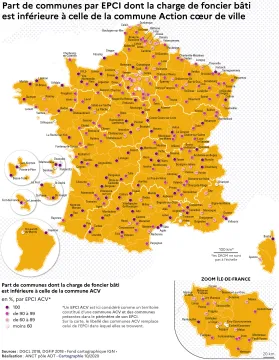 Part des communes dont la charge de foncier b&acirc;ti est inf&eacute;rieure &agrave; celle de la commune ACV d'une m&ecirc;me intercommunalit&eacute;