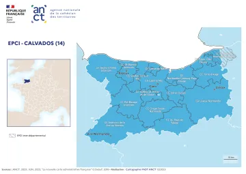 Carte d&eacute;partementale des EPCI en 2023 : Calvados