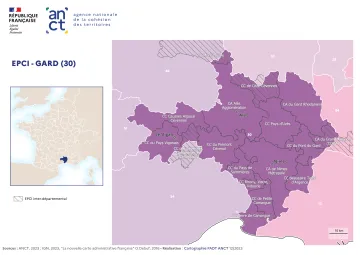 Carte d&eacute;partementale des EPCI en 2023 : Gard