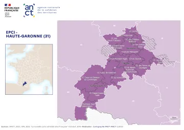 Carte d&eacute;partementale des EPCI en 2023 : Haute-Garonne