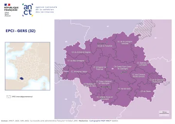Carte d&eacute;partementale des EPCI en 2023 : Gers