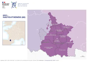 Carte d&eacute;partementale des EPCI en 2023 : Hautes-Pyr&eacute;n&eacute;es