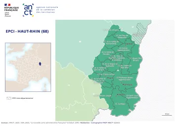 Carte d&eacute;partementale des EPCI en 2023 : Haut-Rhin