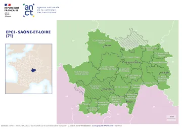 Carte d&eacute;partementale des EPCI en 2023 : Sa&ocirc;ne-et-Loire