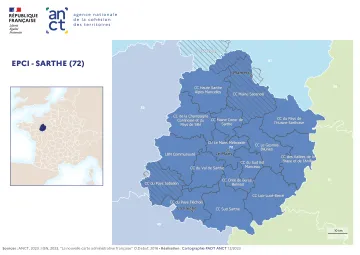 Carte d&eacute;partementale des EPCI en 2023 : Sarthe