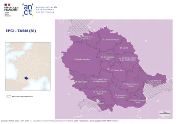 Carte d&eacute;partementale des EPCI en 2023 : Tarn