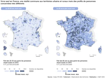 Vivre seul en France, une r&eacute;alit&eacute; commune aux territoires urbains et ruraux mais des profils de personnes concern&eacute;es tr&egrave;s diff&eacute;rents