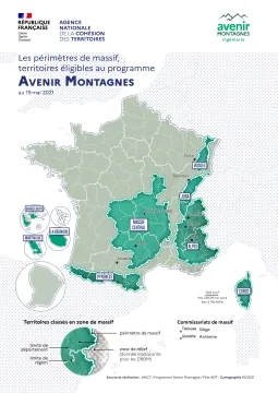 Les p&eacute;rim&egrave;tres de massif, territoires &eacute;ligibles au programme Avenir Montagnes - format A4