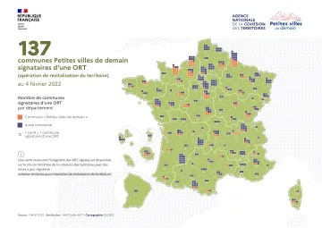 137 communes Petites villes de demain signataires d'une ORT (op&eacute;ration de revitalisation du territoire) au 4 f&eacute;vrier 2022