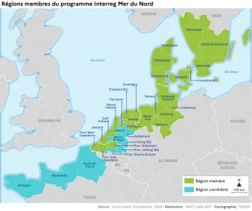 R&eacute;gions membres du programme Interreg Mer du Nord