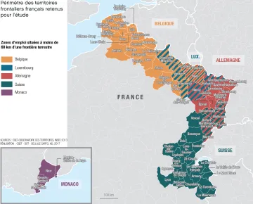 Zones d'emploi situ&eacute;es &agrave; moins de 60km d'une fronti&egrave;re terrestre