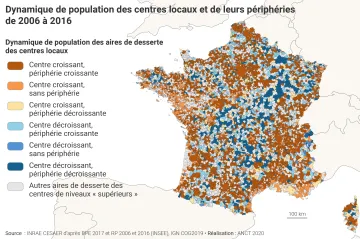 Dynamique de population des centres locaux et de leurs p&eacute;riph&eacute;ries de 2006 &agrave; 2016