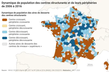 Dynamique de population des centres structurants et de leurs p&eacute;riph&eacute;ries de 2006 &agrave; 2016