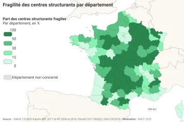 Fragilit&eacute; des centres structurants par d&eacute;partement
