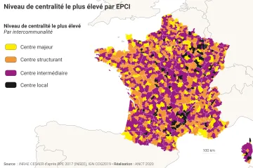 Niveau de centralit&eacute; le plus &eacute;lev&eacute; par EPCI