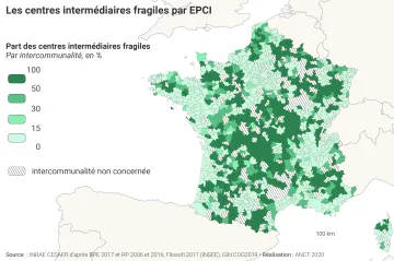 Les centres interm&eacute;diaires fragiles par EPCI