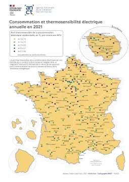 Consommation et thermosensibilit&eacute; &eacute;lectriques annuelles dans les villes Action Coeur de Ville