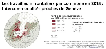 Les travailleurs frontaliers par commune en 2018: Intercommunalit&eacute;s proches de Gen&egrave;ve