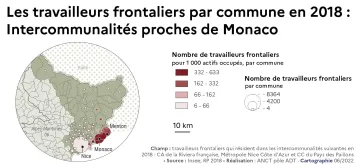 Les travailleurs frontaliers par commune en 2018: Intercommunalit&eacute;s proches de Monaco