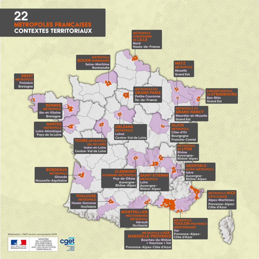 22 M&eacute;tropoles Fran&ccedil;aises : contextes territoriaux