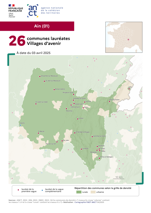 Communes labellis&eacute;es Villages d'avenir : Ain