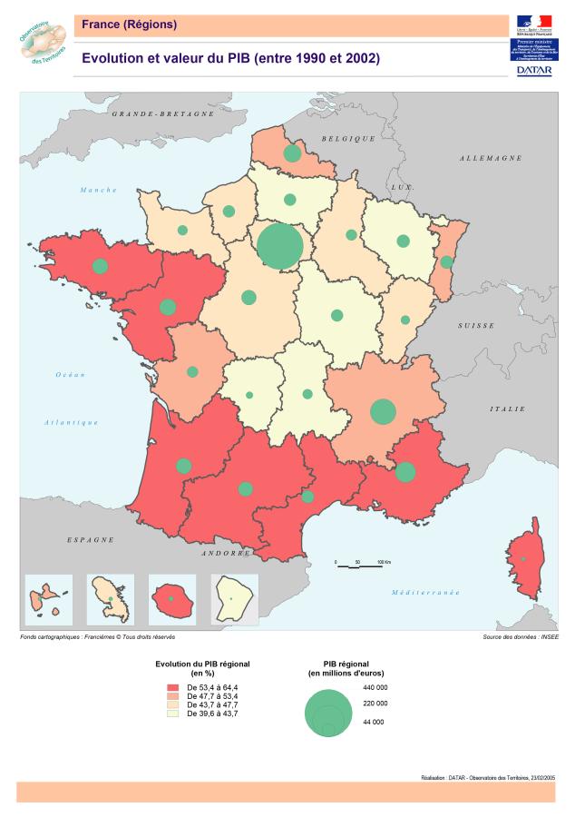 Evolution et valeur du PIB entre 1990 et 2002