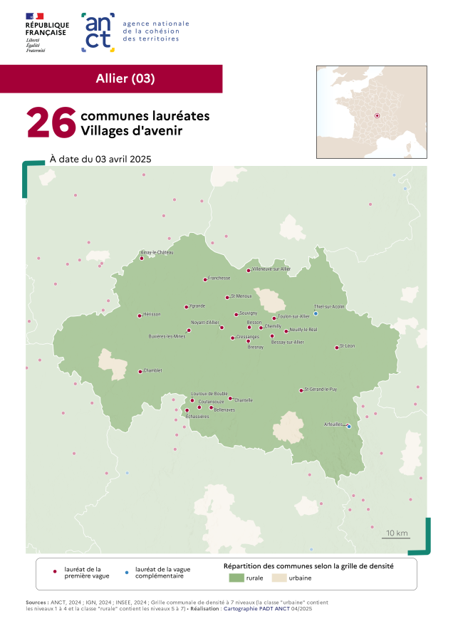 Communes labellis&eacute;es Villages d'avenir : Allier