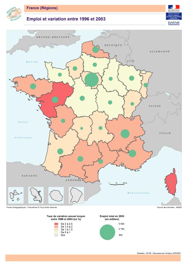 Emploi et variation entre 1996 et 2003