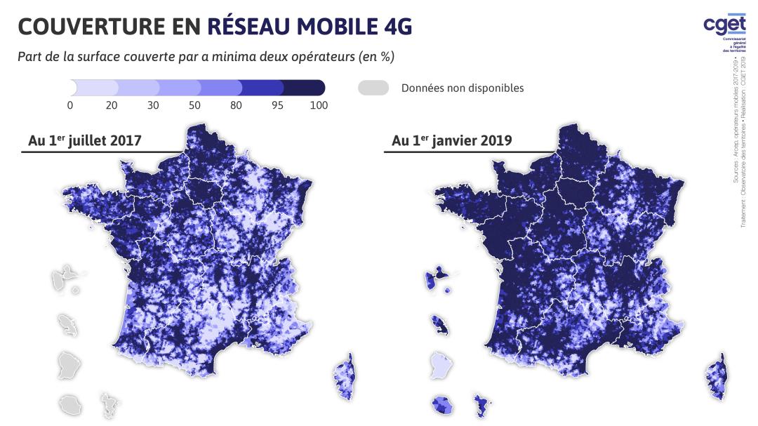 Couverture en r&eacute;seau mobile 4G par a minima deux op&eacute;rateurs en 2017 et 2019