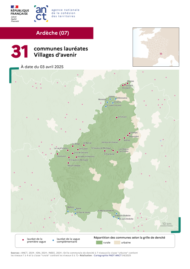 Communes labellis&eacute;es Villages d'avenir : Ard&egrave;che