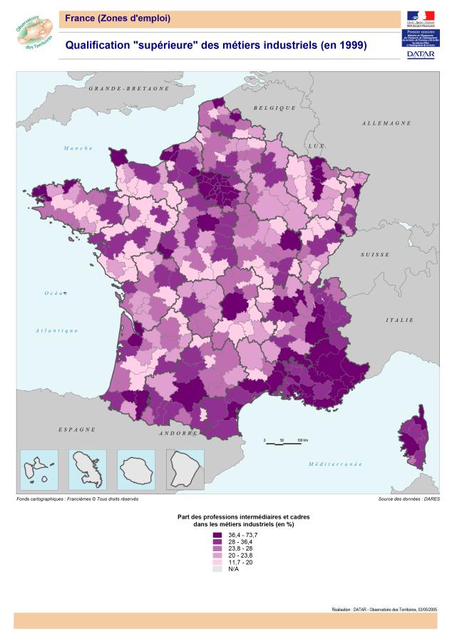 Qualification "sup&eacute;rieure" des m&eacute;tiers industriels en 1999