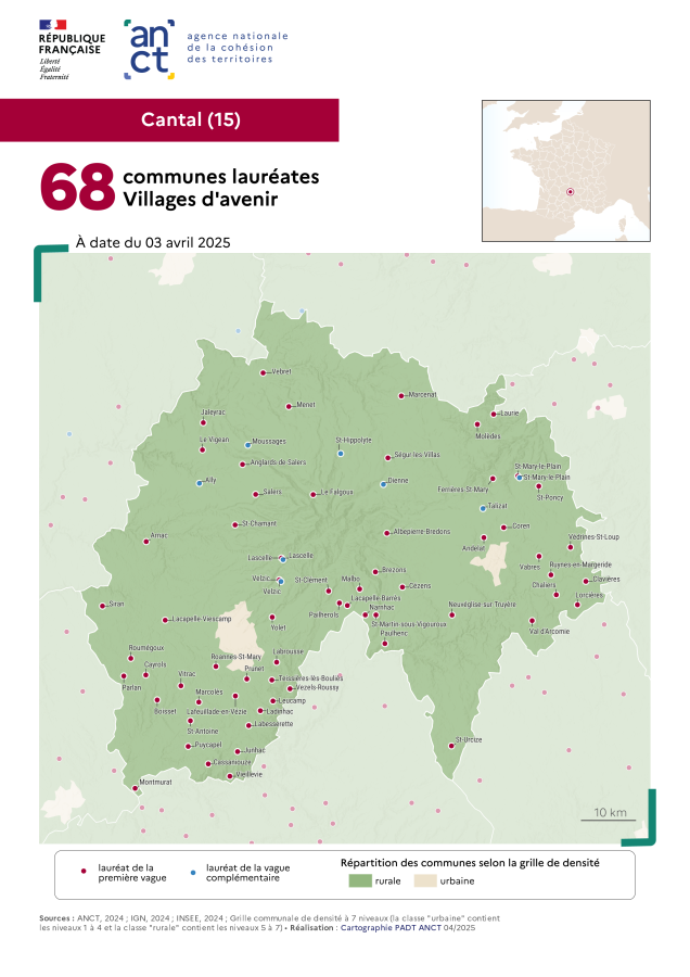 Communes labellis&eacute;es Villages d'avenir : Cantal