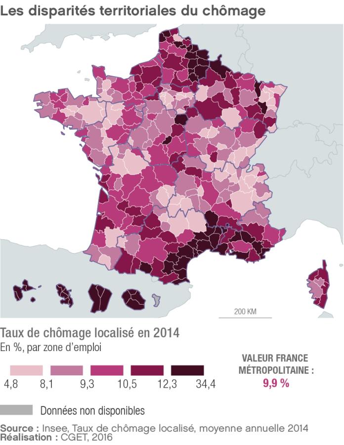 Les disparit&eacute;s territoriales du ch&ocirc;mage en 2014