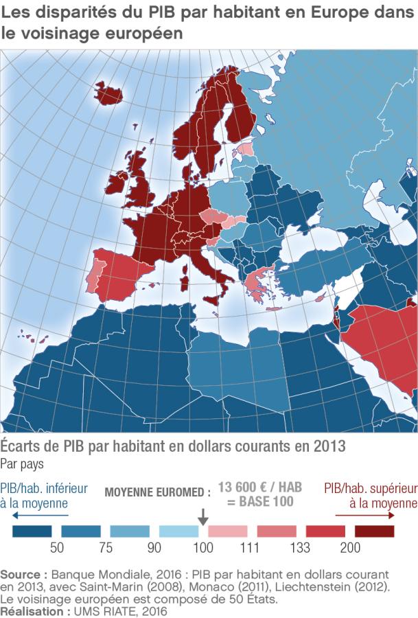Les disparit&eacute;s du PIB par habitant en Europe dans le voisinage europ&eacute;en