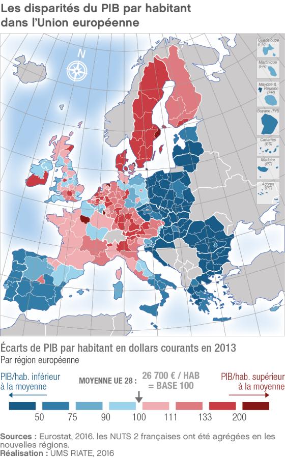 Les disparit&eacute;s du PIB par habitant dans l'Union europ&eacute;enne