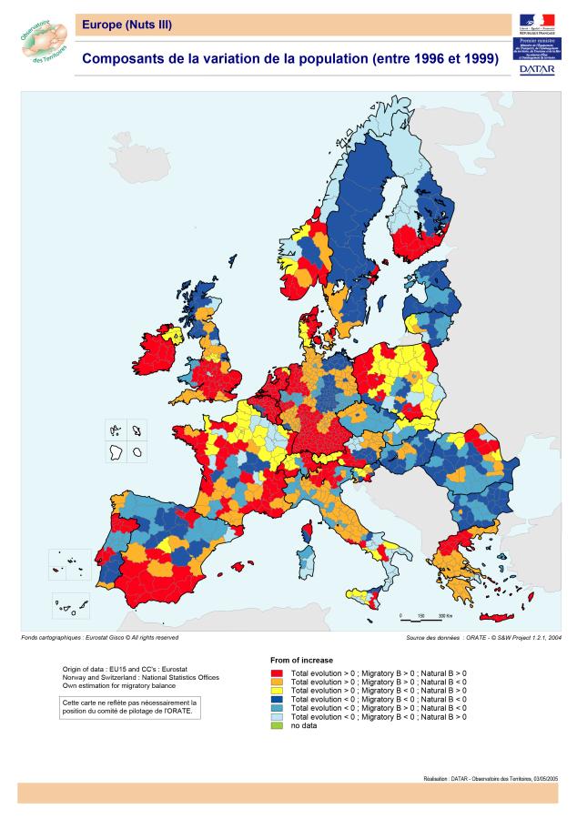 Composants de la variation de la population (entre 1996 et 1999)