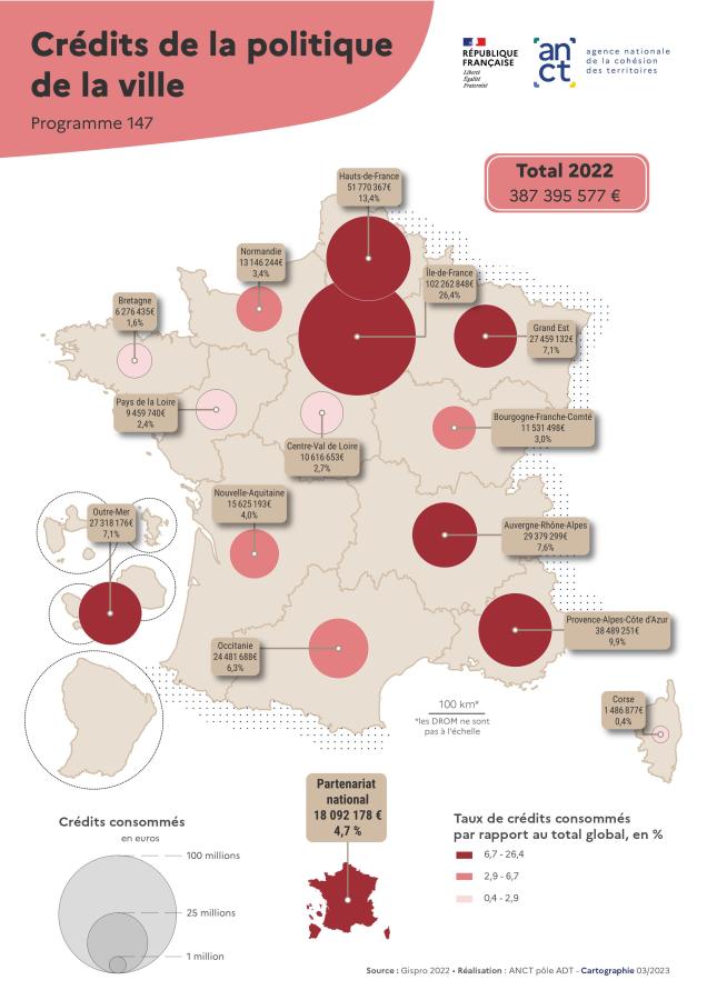 Cr&eacute;dits de la politique de la ville consomm&eacute;s en 2022 &mdash; Cliquer pour consulter la carte interactive