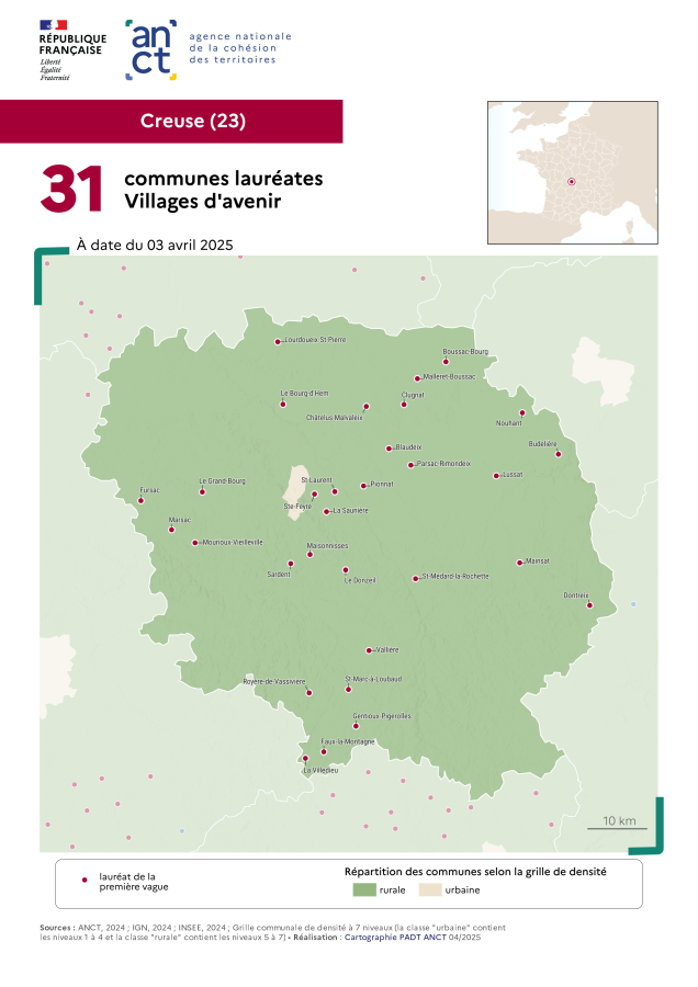 Communes labellis&eacute;es Villages d'avenir : Creuse