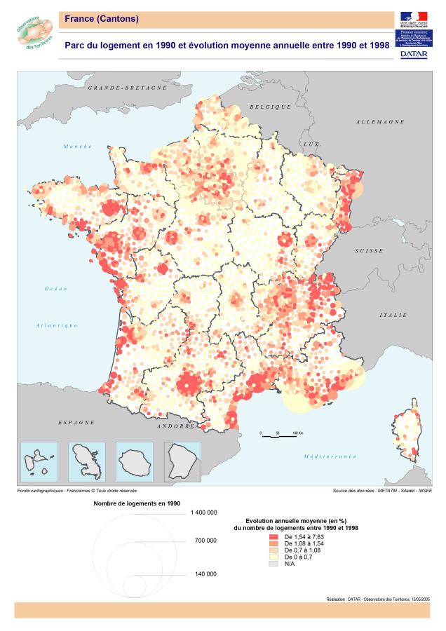 Parc de logement en 1990 et &eacute;volution moyenne annuelle entre 1990 et 1998