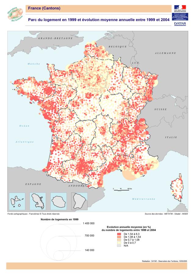 Parc de logement en 1999 et &eacute;volution moyenne annuelle entre 1999 et 2004