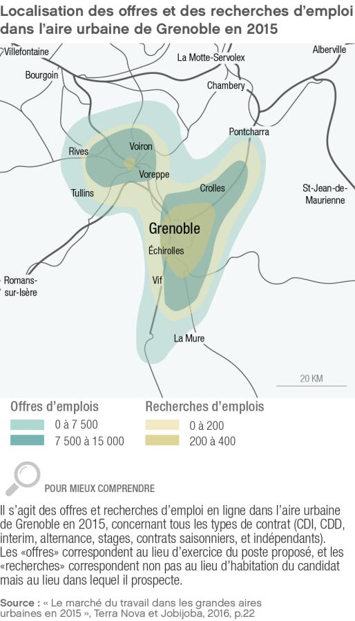 Localisation des offres et des recherches d'emploi dans l'aire urbaine de Grenoble en 2015